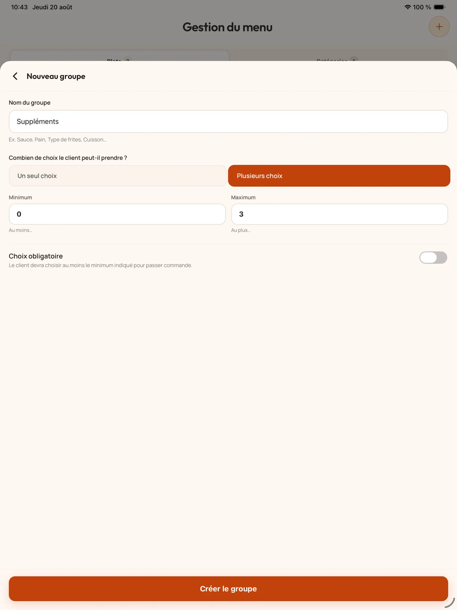 Ajouter des suppléments facultatifs dans KoulChi Pro.