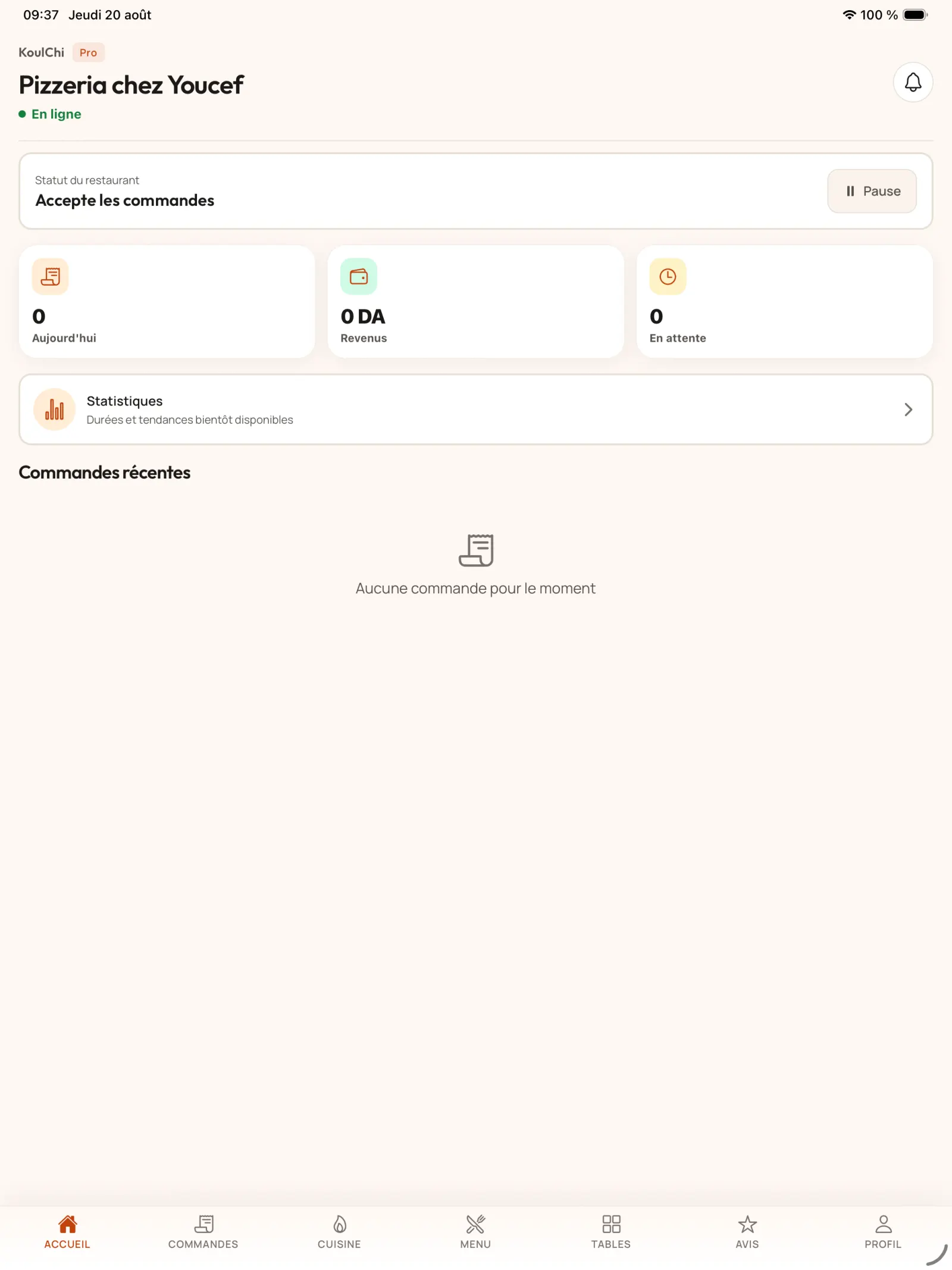 Ouvrir le tableau de bord dans KoulChi Pro.