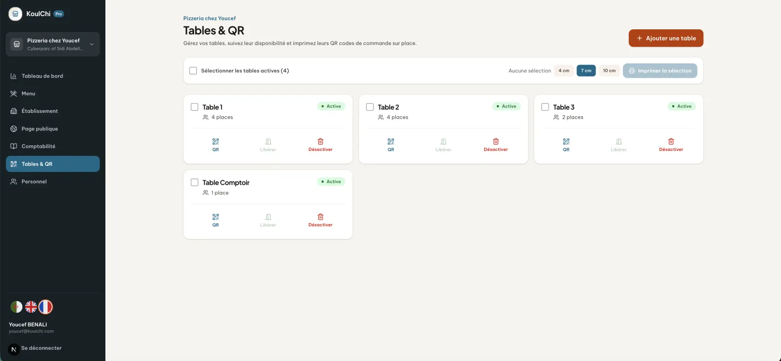 Gérer les tables sur le web dans l’espace web KoulChi Pro.