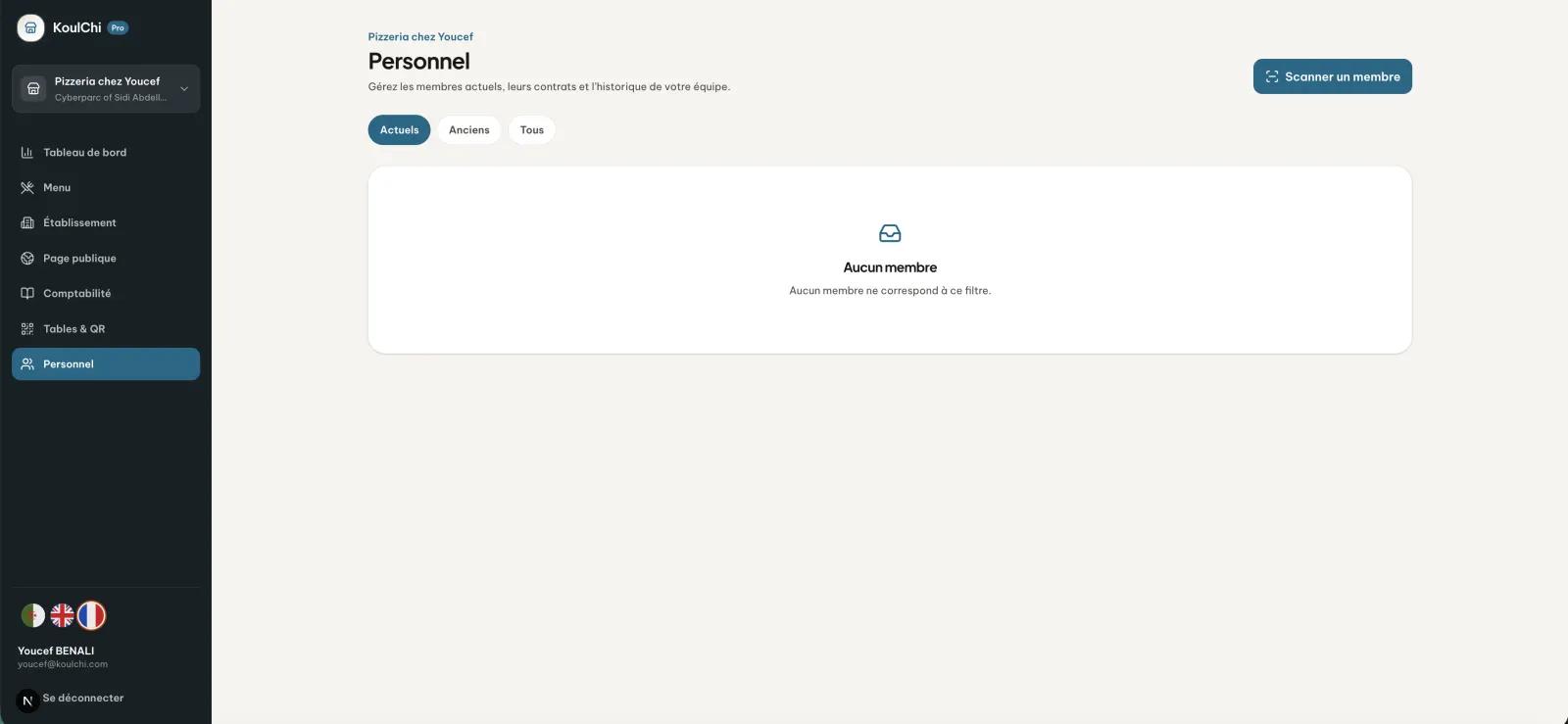 Gérer le personnel sur le web dans l’espace web KoulChi Pro.
