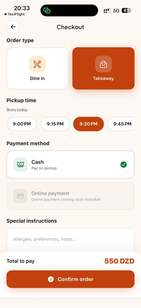 Écran checkout KoulChi